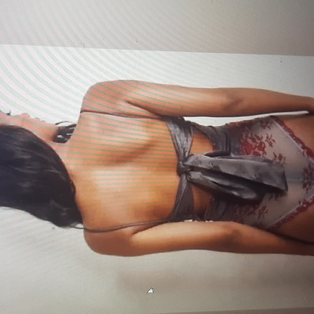 Free People Gray and Red Lace Bodysuit